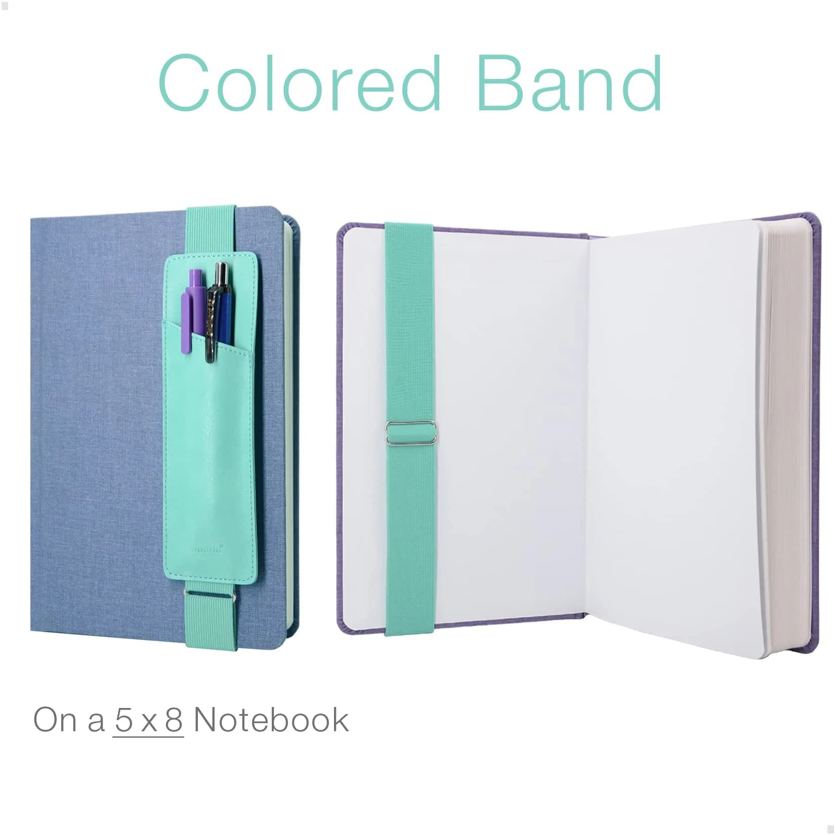 diodrio Adjustable Elastic Band Pen Holder Mint | Fits 8"-11" Notebooks, PU Leather, Detachable - view 3