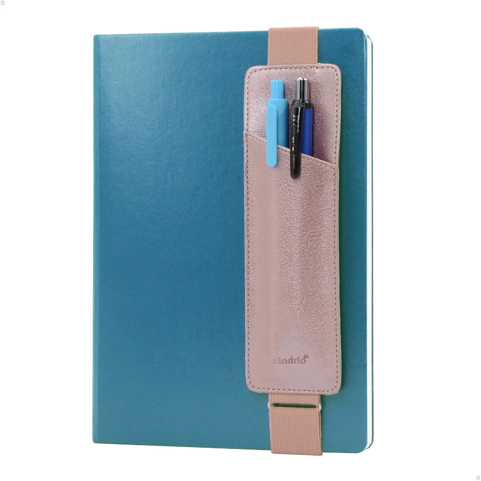 diodrio Adjustable Elastic Band Pen Holder, Pencil Holder, Pen Sleeve Pouch for Hardcover Journals, Notebooks, Planners, Binders, Fit Notebooks from 8" to 11” in Height, PU Leather, Detachable, Rose Gold | Rose Gold - main product image