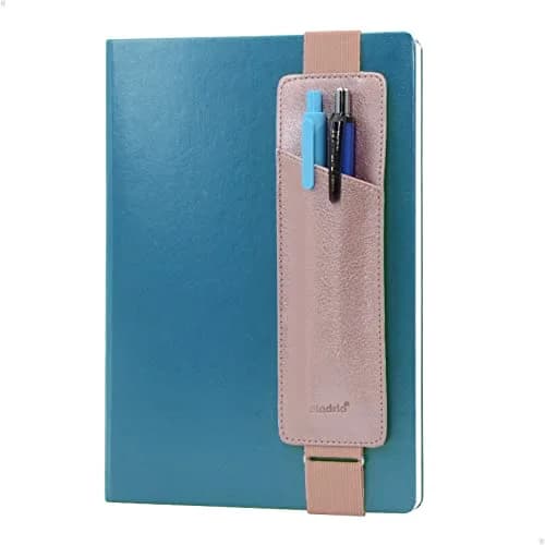 diodrio Adjustable Elastic Band Pen Holder, Pencil Holder, Pen Sleeve Pouch for Hardcover Journals, Notebooks, Planners, Binders, Fit Notebooks from 8" to 11” in Height, PU Leather, Detachable, Rose Gold | Rose Gold thumbnail 1