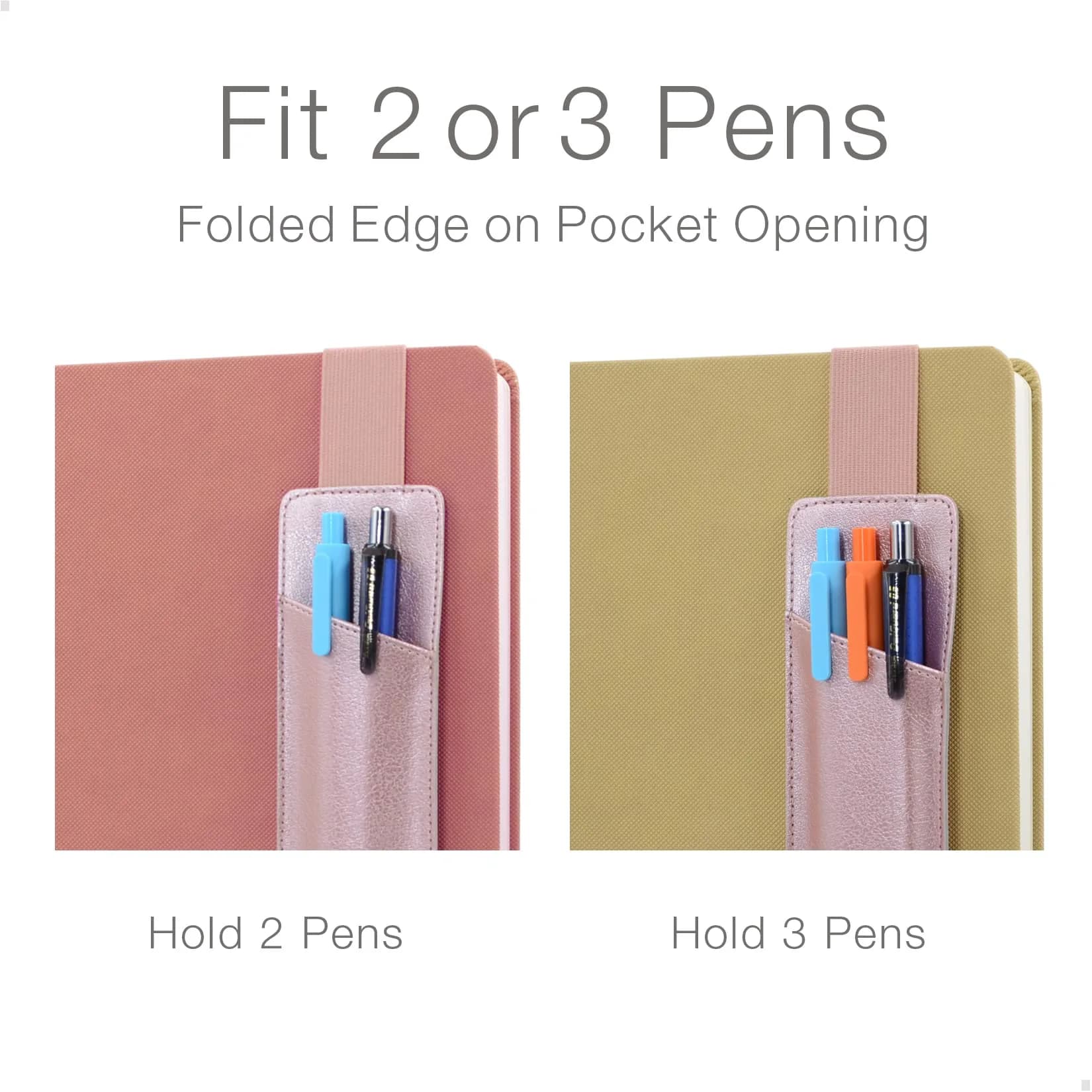 diodrio Adjustable Elastic Band Pen Holder, Pencil Holder, Pen Sleeve Pouch for Hardcover Journals, Notebooks, Planners, Binders, Fit Notebooks from 8" to 11” in Height, PU Leather, Detachable, Rose Gold | Rose Gold - view 6
