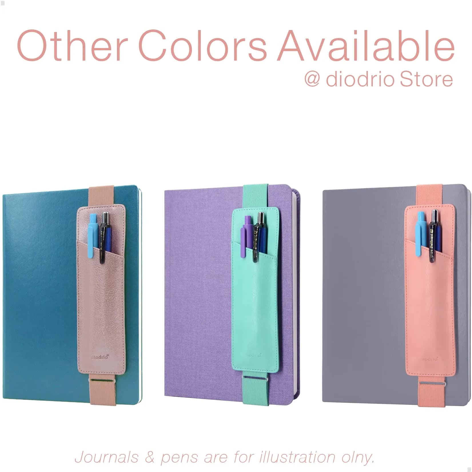 diodrio Adjustable Elastic Band Pen Holder, Pencil Holder, Pen Sleeve Pouch for Hardcover Journals, Notebooks, Planners, Binders, Fit Notebooks from 8" to 11” in Height, PU Leather, Detachable, Rose Gold | Rose Gold - view 7