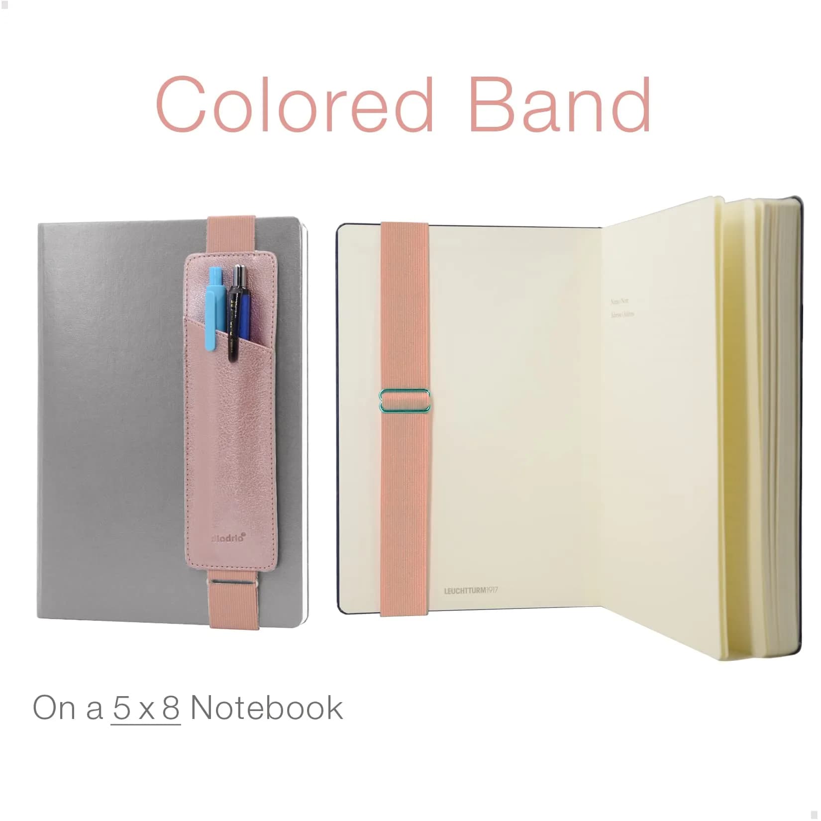 diodrio Adjustable Elastic Band Pen Holder, Pencil Holder, Pen Sleeve Pouch for Hardcover Journals, Notebooks, Planners, Binders, Fit Notebooks from 8" to 11” in Height, PU Leather, Detachable, Rose Gold | Rose Gold - view 3