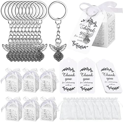 Bonuci White Angel Keychain Baptism Favors Set | 30 Sets (120 Pieces Total) thumbnail 1