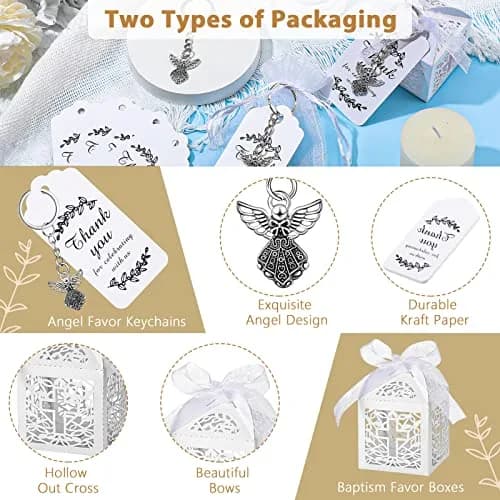 Bonuci White Angel Keychain Baptism Favors Set | 30 Sets (120 Pieces Total) thumbnail 3