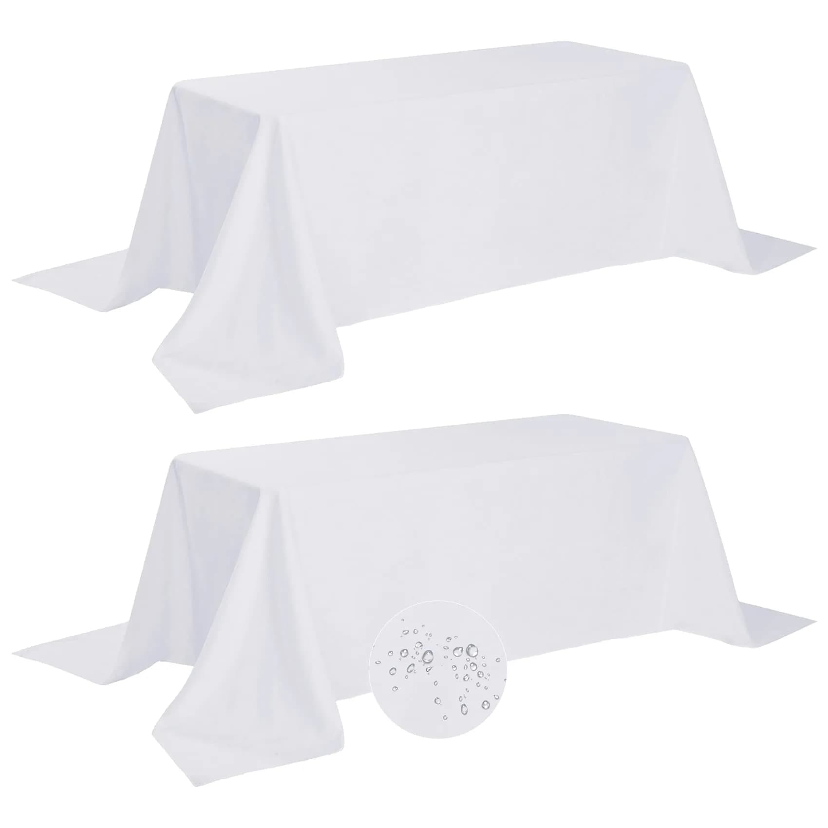 Fokitut 2 Pack Waterproof Rectangle Tablecloth 60x120 Inch | Stain & Wrinkle Resistant Polyester — White / 90x132''