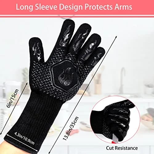 DKHDBD Heat Resistant BBQ Gloves 1472F Black 2-Pack | 37cm (14.5in) Long-Sleeved Protection thumbnail 2