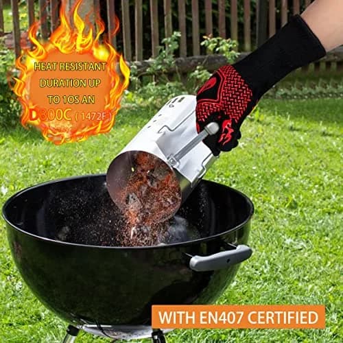 DKHDBD Red Heat Resistant BBQ Gloves 35.56cm (13.8in) | 1472°F Extreme Heat Protection thumbnail 4
