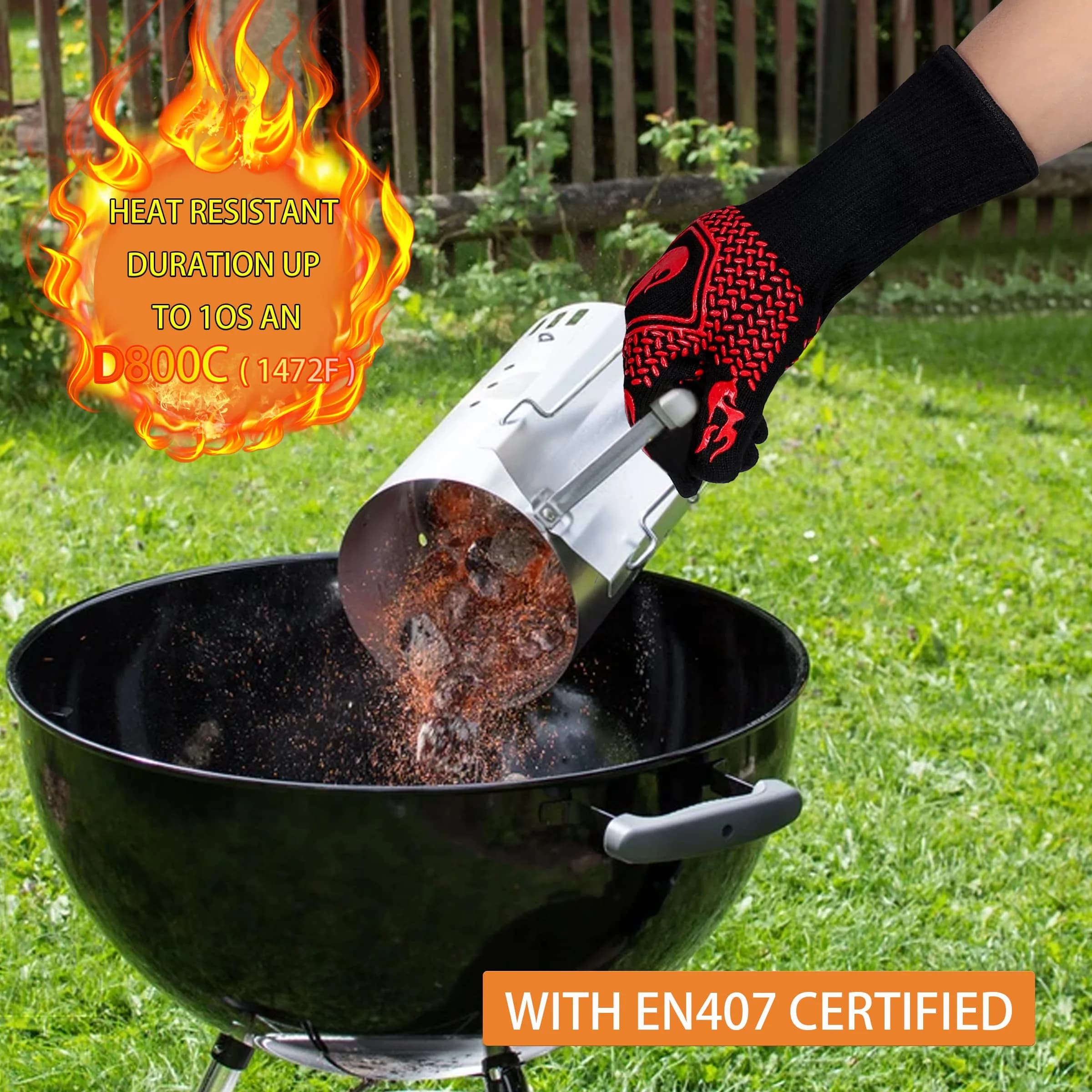 DKHDBD Red Heat Resistant BBQ Gloves 35.56cm (13.8in) | 1472°F Extreme Heat Protection - view 4