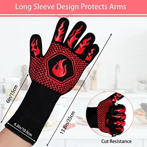 DKHDBD Red Heat Resistant BBQ Gloves 35.56cm (13.8in) | 1472°F Extreme Heat Protection thumbnail 2