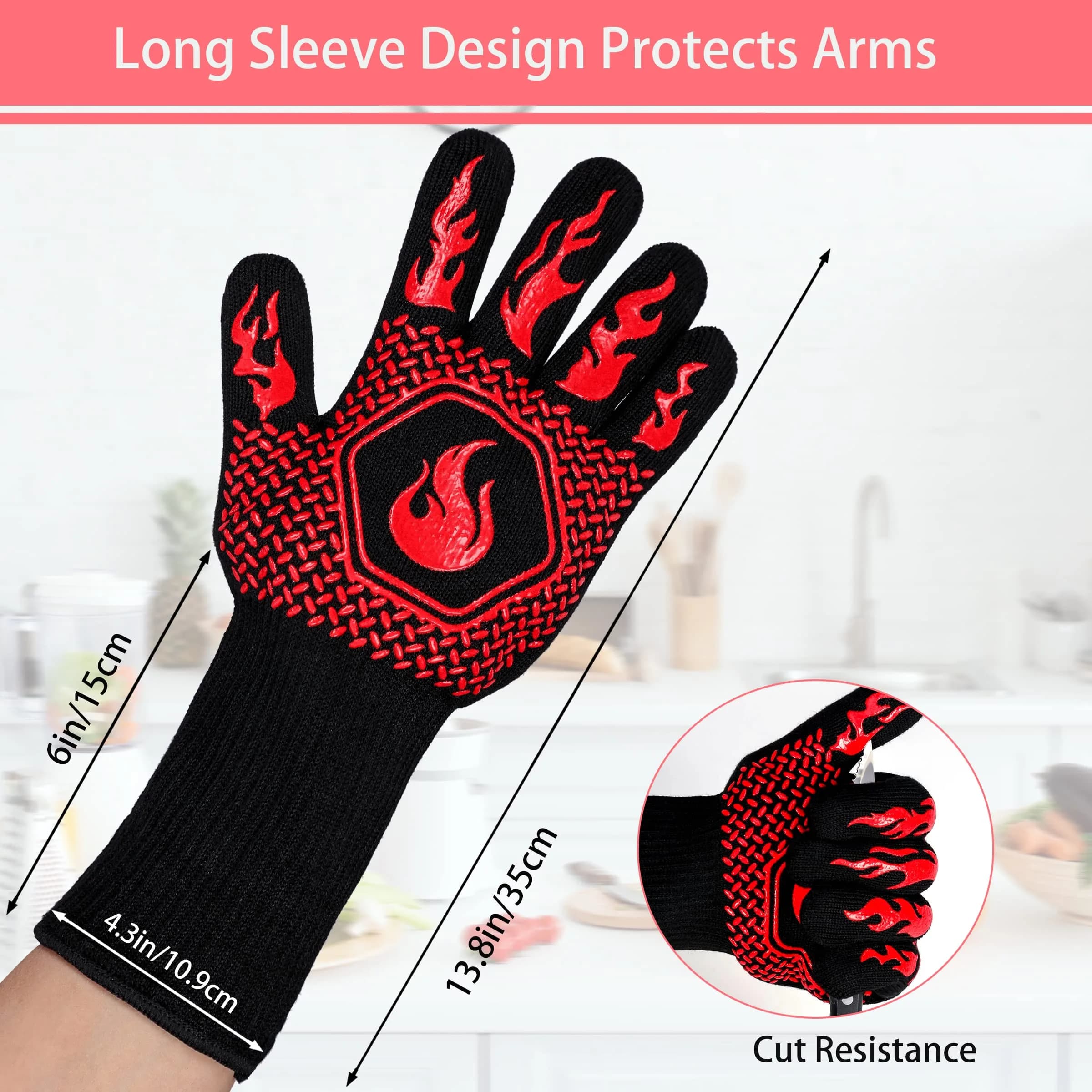 DKHDBD Red Heat Resistant BBQ Gloves 35.56cm (13.8in) | 1472°F Extreme Heat Protection - view 2