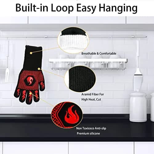DKHDBD Red Heat Resistant BBQ Gloves 35.56cm (13.8in) | 1472°F Extreme Heat Protection thumbnail 3
