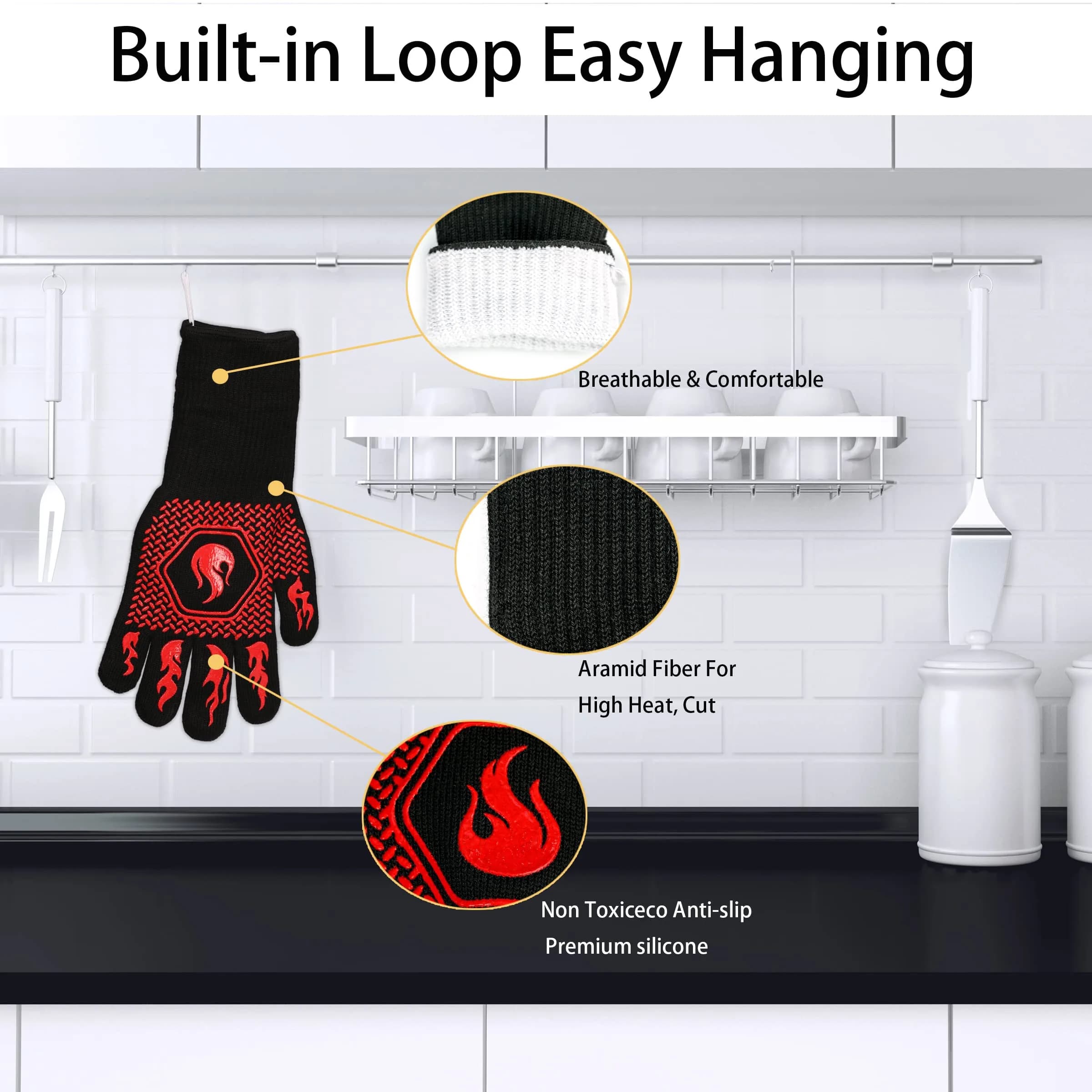 DKHDBD Red Heat Resistant BBQ Gloves 35.56cm (13.8in) | 1472°F Extreme Heat Protection - view 3