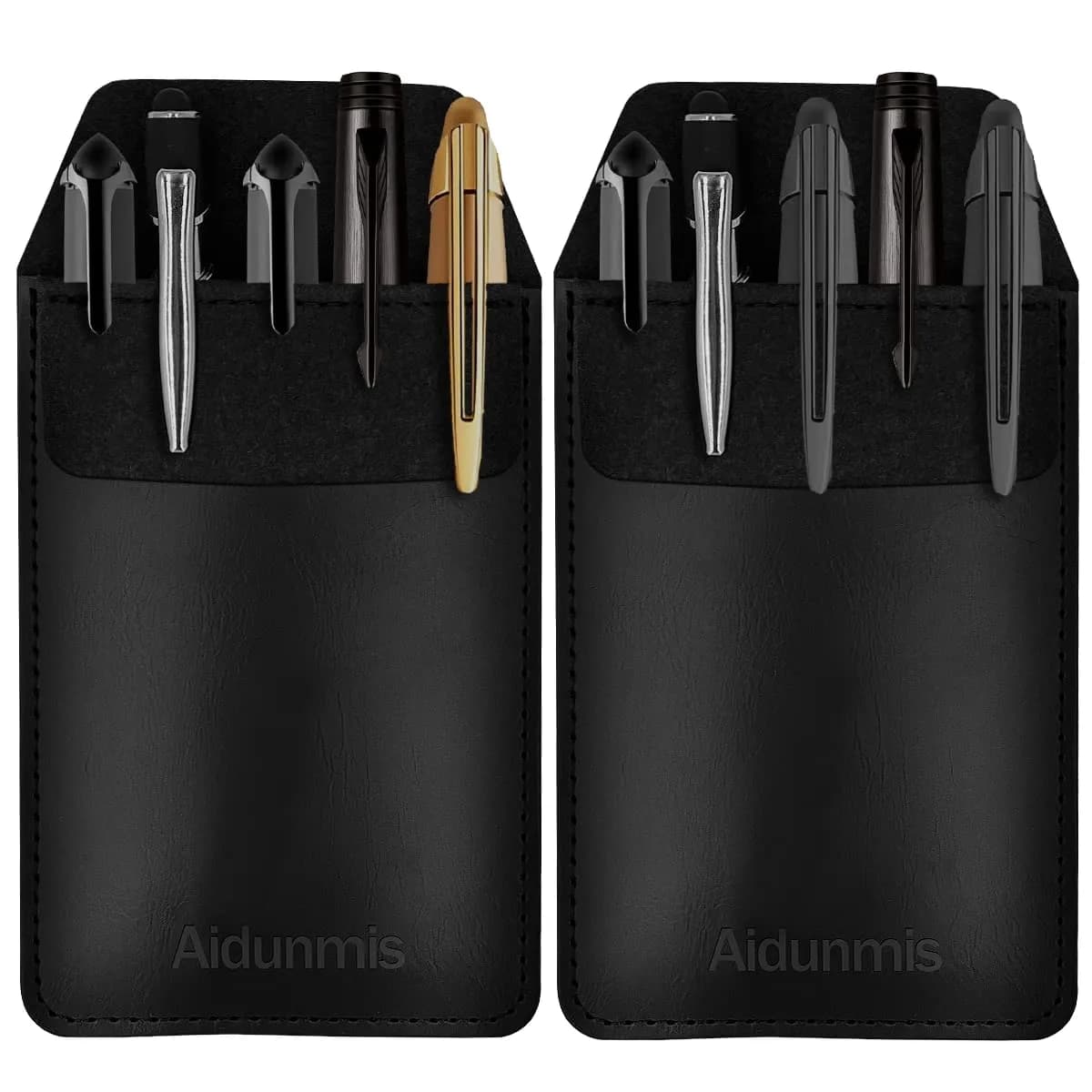 Aidunmis Black PU Leather Pocket Protector 2-Pack | Protects Shirts from Pen Leaks — Black