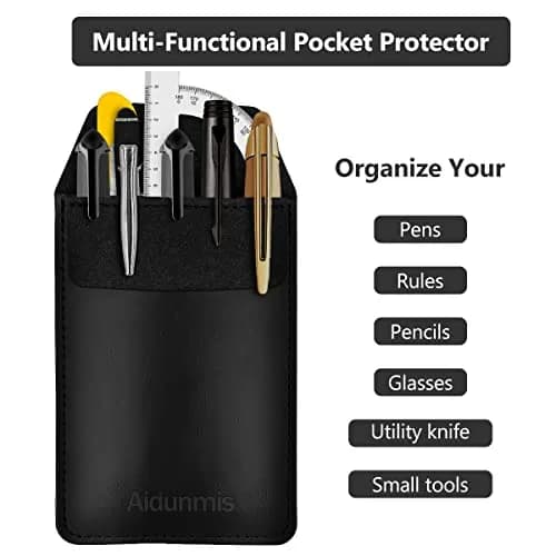 Aidunmis Black PU Leather Pocket Protector 2-Pack | Protects Shirts from Pen Leaks thumbnail 4