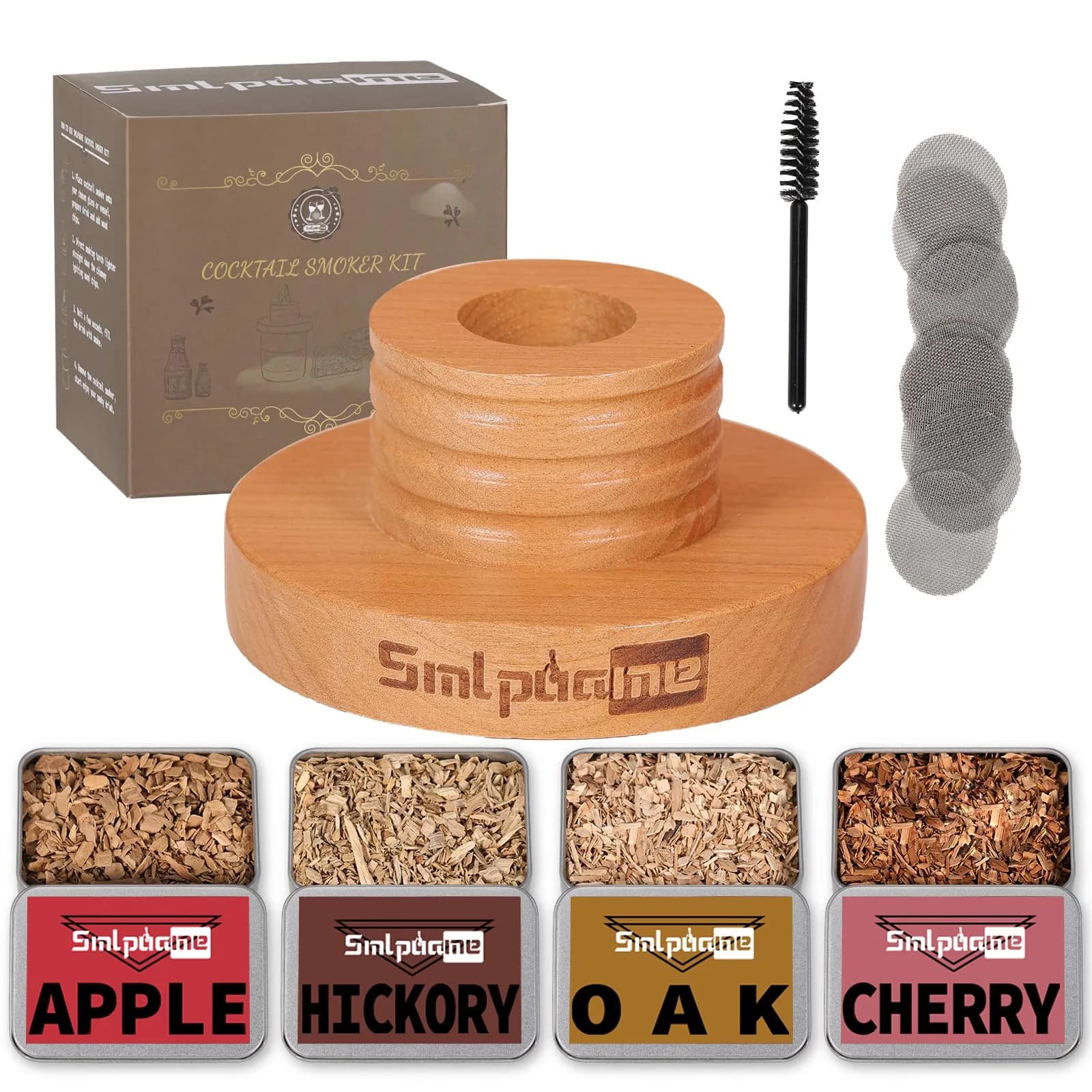 Smlpuame Cocktail Smoker Kit with 4 Wood Chip Flavors | Cherry Wood Infuser for Bourbon Whiskey Drinks