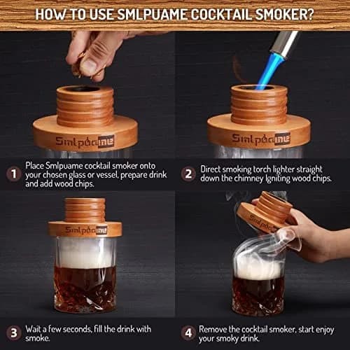 Smlpuame Cocktail Smoker Kit with 4 Wood Chip Flavors | Cherry Wood Infuser for Bourbon Whiskey Drinks thumbnail 4