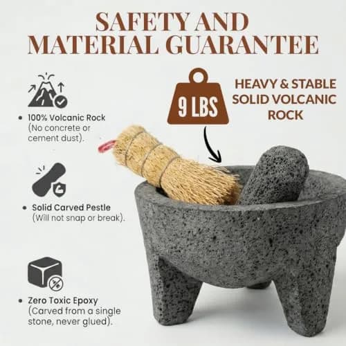 Cuitáxi Molcajete Mexicano Lava Rock Mortar and Pestle Set 20.3cm (8 inch) | Authentic Volcanic Stone for Guacamole and Spices thumbnail 4