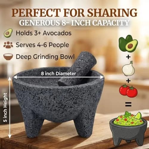 Cuitáxi Molcajete Mexicano Lava Rock Mortar and Pestle Set 20.3cm (8 inch) | Authentic Volcanic Stone for Guacamole and Spices thumbnail 6