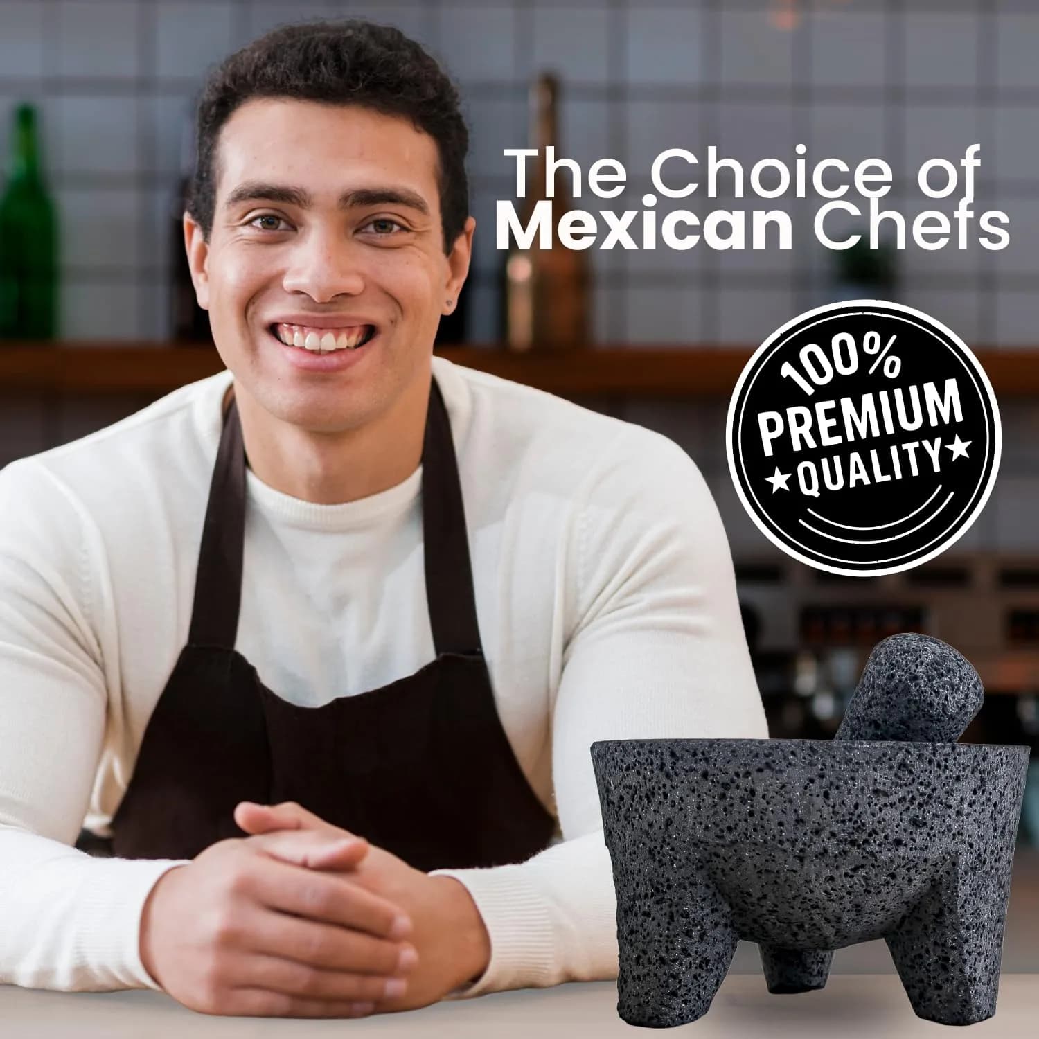 Cuitáxi Molcajete Mexicano Lava Rock Mortar and Pestle Set 20.3cm (8 inch) | Authentic Volcanic Stone for Guacamole and Spices - view 7