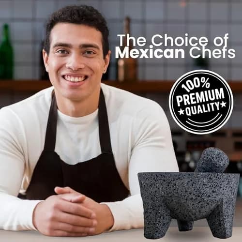 Cuitáxi Molcajete Mexicano Lava Rock Mortar and Pestle Set 20.3cm (8 inch) | Authentic Volcanic Stone for Guacamole and Spices thumbnail 7