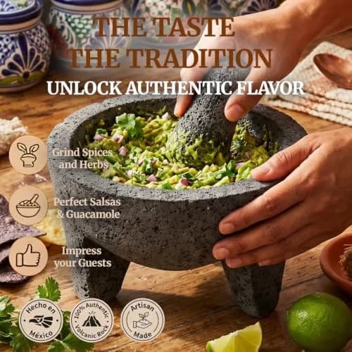 Cuitáxi Molcajete Mexicano Lava Rock Mortar and Pestle Set 20.3cm (8 inch) | Authentic Volcanic Stone for Guacamole and Spices thumbnail 2
