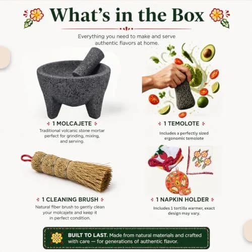 Cuitáxi Molcajete Mexicano Lava Rock Mortar and Pestle Set 20.3cm (8 inch) | Authentic Volcanic Stone for Guacamole and Spices thumbnail 3