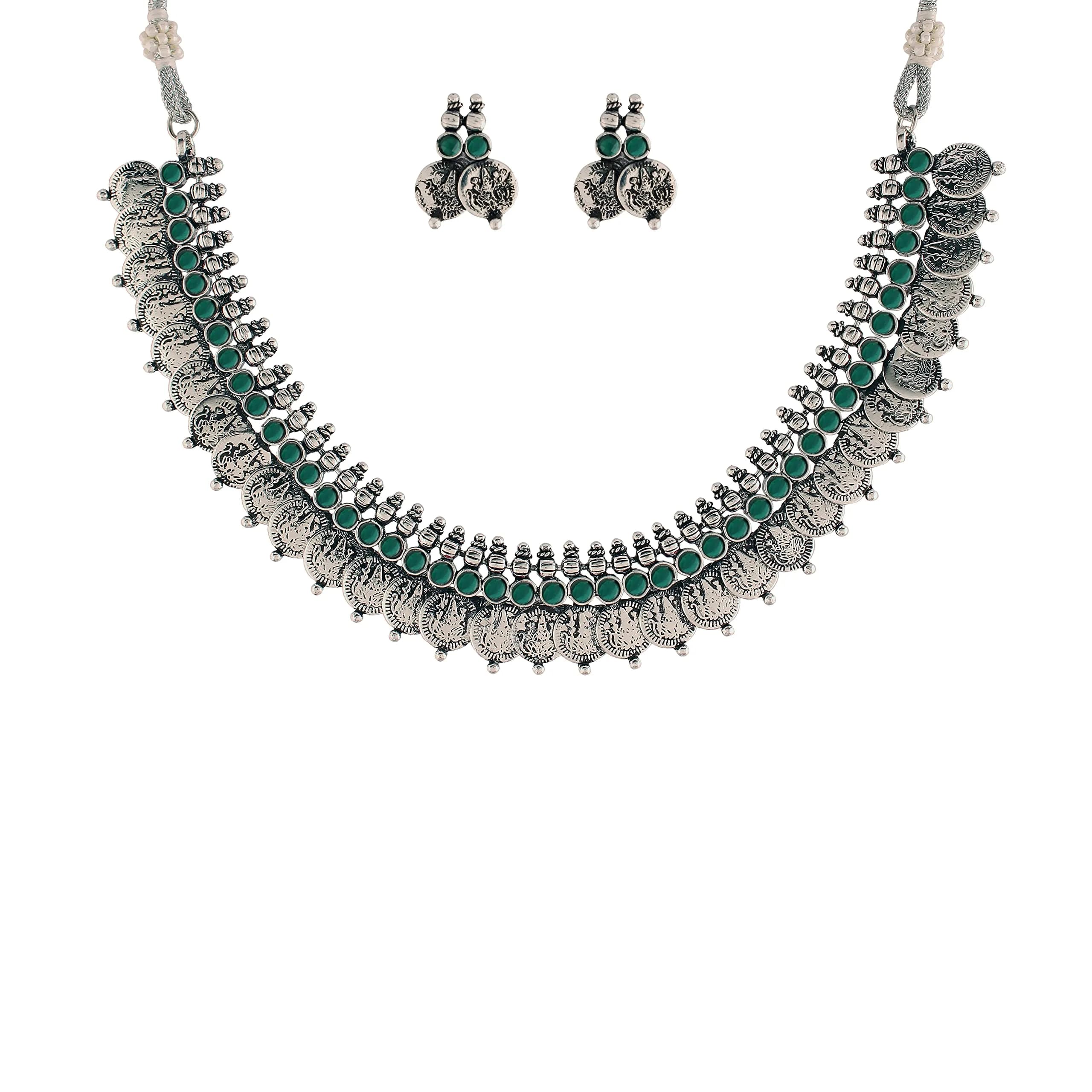 I Jewels Oxidized Silver Plated Necklace and Earring Set | Wedding & Festive Wear | 13cm Necklace, 2cm Earrings - main product image