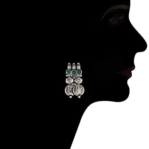 I Jewels Oxidized Silver Plated Coin Necklace and Earring Set for Women | 16cm Necklace, 2.5cm Earrings thumbnail 4