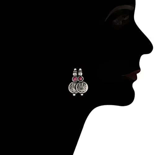 I Jewels Oxidized Silver Plated Indian Wedding Bollywood Coin Necklace With Earrings Set | 13 cm Necklace Length thumbnail 4