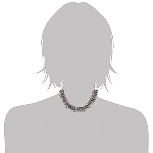 I Jewels Oxidized Silver Plated Indian Wedding Bollywood Coin Necklace With Earrings Set | 13 cm Necklace Length thumbnail 3