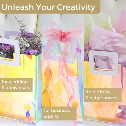 VUOJUR 8.3'' Holographic Gift Bags Pack of 3 | Reusable Birthday Gift Wrap thumbnail 3