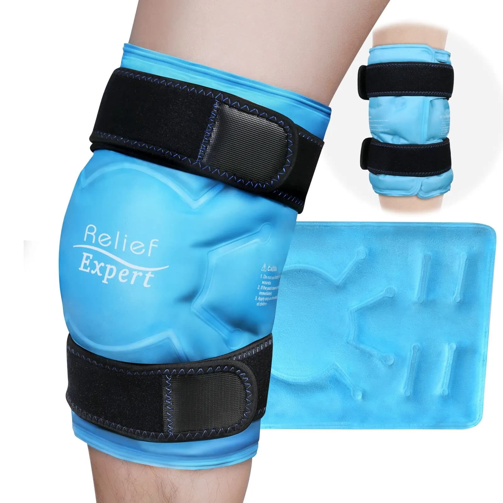 Relief Expert Knee Ice Pack Wrap Around Entire Knee Blue XL | Reusable Cold Compress for Muscle Relaxation & Post-Workout Recovery — XL
