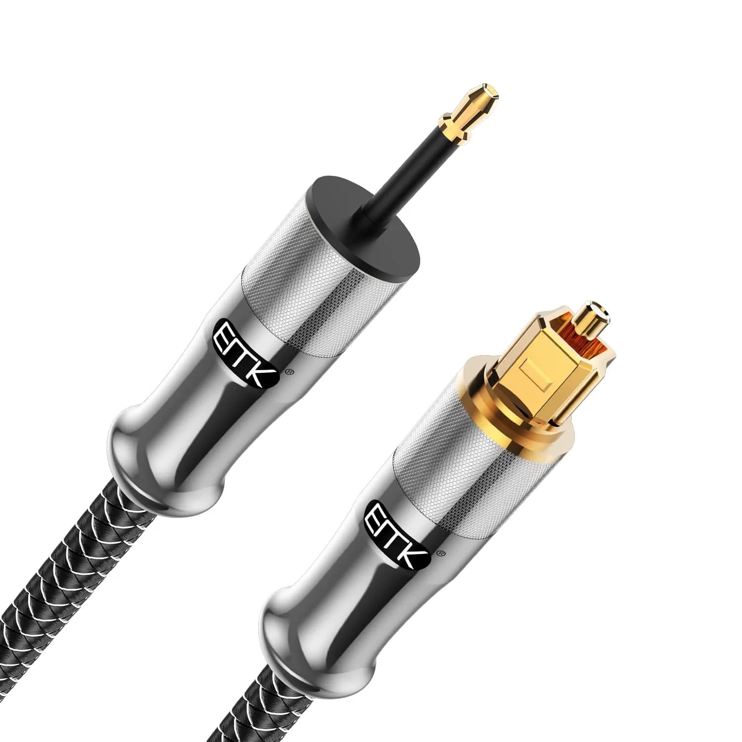 EMK 24K Gold-Plated Toslink to Mini Toslink Cable 2M (6ft) | High-Speed Digital Optical Audio Cable for Soundbar, Home Theater, TV — Silver