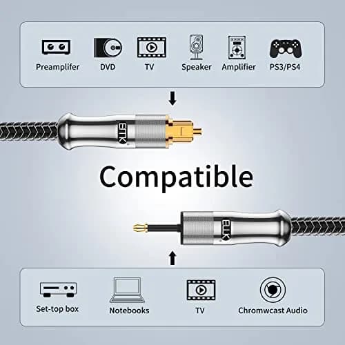 EMK 24K Gold-Plated Toslink to Mini Toslink Cable 2M (6ft) | High-Speed Digital Optical Audio Cable for Soundbar, Home Theater, TV thumbnail 6