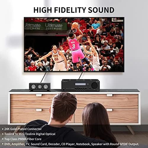 EMK 24K Gold-Plated Toslink to Mini Toslink Cable 2M (6ft) | High-Speed Digital Optical Audio Cable for Soundbar, Home Theater, TV thumbnail 7