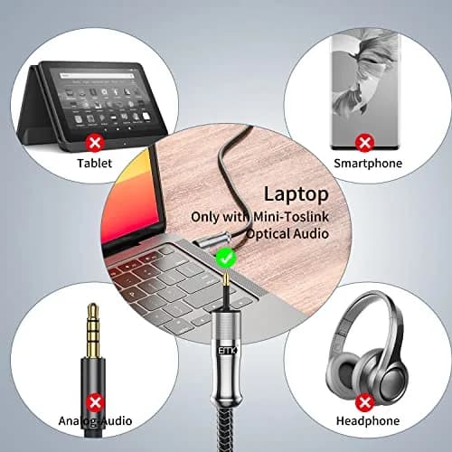EMK 24K Gold-Plated Toslink to Mini Toslink Cable 2M (6ft) | High-Speed Digital Optical Audio Cable for Soundbar, Home Theater, TV thumbnail 3