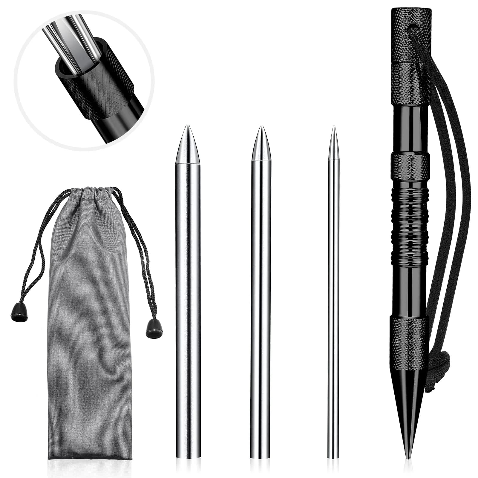 Moxweyeni Blue Paracord Knotting Tool Marlin Spike Set with 3 Stainless Steel Fids | For Leathercraft & Bracelet Weaving — Black