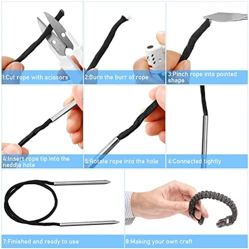 Moxweyeni Black Paracord Knotting Tool Marlin Spike with 3 Stainless Steel Lacing Needles | 16.2 cm (6.18 in) Marlin Spike & 7.8 cm (3.07 in) Needles thumbnail 4