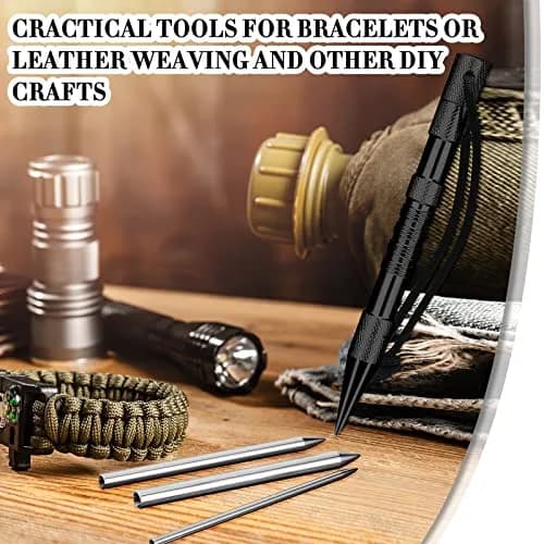 Moxweyeni Black Paracord Knotting Tool Marlin Spike with 3 Stainless Steel Lacing Needles | 16.2 cm (6.18 in) Marlin Spike & 7.8 cm (3.07 in) Needles thumbnail 6