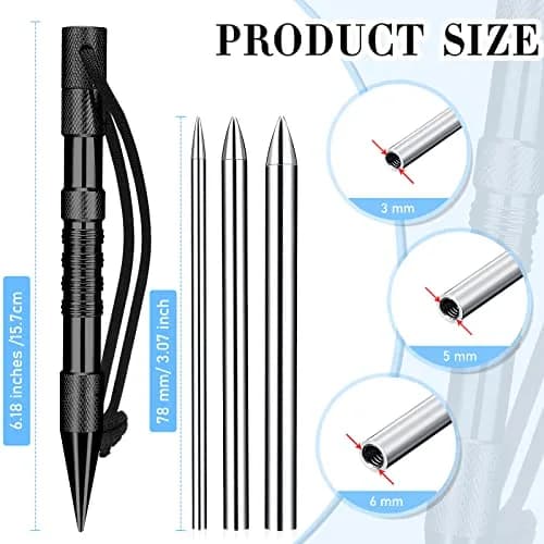 Moxweyeni Black Paracord Knotting Tool Marlin Spike with 3 Stainless Steel Lacing Needles | 16.2 cm (6.18 in) Marlin Spike & 7.8 cm (3.07 in) Needles thumbnail 2