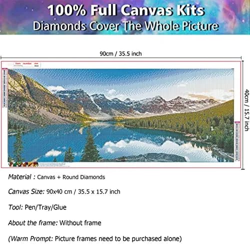 JATOK Diamond Painting Kit for Adults, Alpine Lake, 90cm x 40cm (35.5 x 15.7 in) | Full Round Drill Art & Craft Kit thumbnail 4