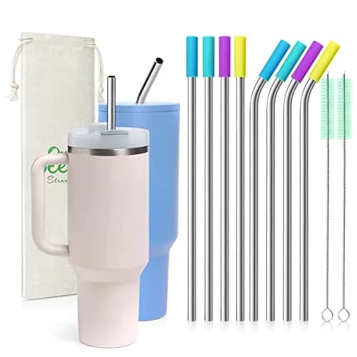 Teivio Rose Gold 5/16 Inch Straight & Bent Stainless Steel Straws for 40 oz Tumblers - main product image