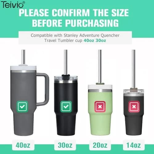 Teivio Rainbow 8-Piece 5/16 Inch Straight & Bent Stainless Steel Straws with Silicone Tips for 40 oz Tumbler - view 2