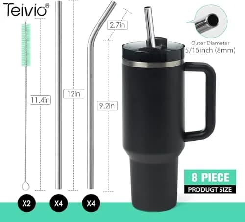 Teivio Rainbow 8-Piece 5/16 Inch Straight & Bent Stainless Steel Straws with Silicone Tips for 40 oz Tumbler - view 3