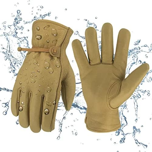 KKOYING Genuine Leather Work Gloves Medium | Waterproof, Adjustable Wrist, Abrasion & Puncture Resistant thumbnail 1