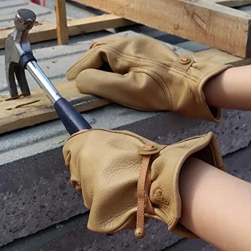 KKOYING Genuine Leather Work Gloves Medium | Waterproof, Adjustable Wrist, Abrasion & Puncture Resistant thumbnail 6