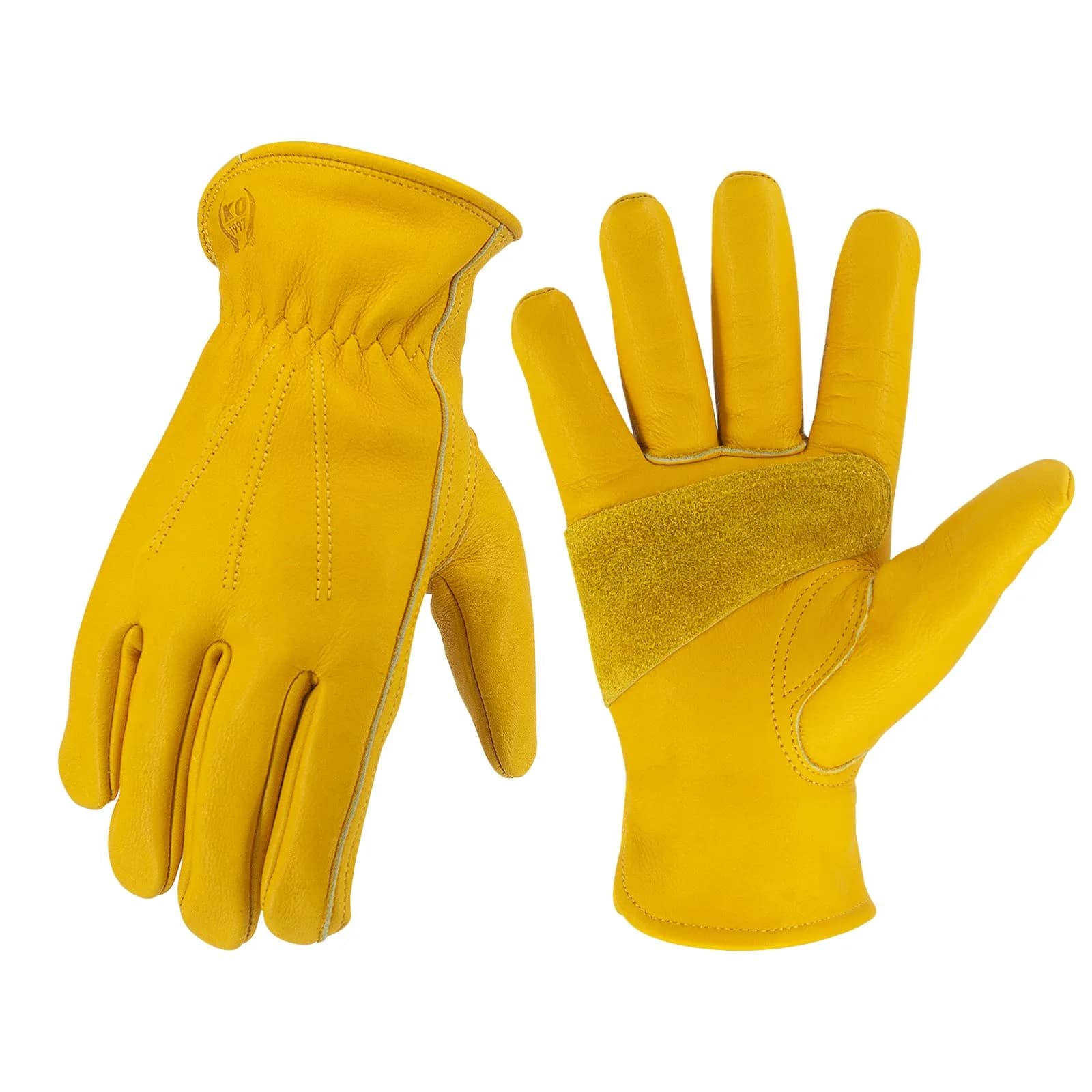 KKOYING Genuine Leather Work Gloves XL | Reinforced Cowhide, Cut & Puncture Resistant — Golden