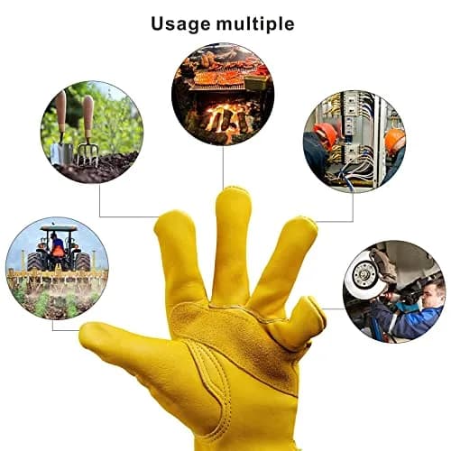 KKOYING Genuine Leather Work Gloves Medium | Reinforced Cowhide for Yardwork, Gardening, Construction thumbnail 6