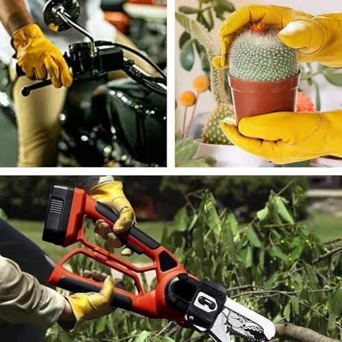 KKOYING Genuine Leather Work Gloves Medium | Reinforced Cowhide for Yardwork, Gardening, Construction thumbnail 2