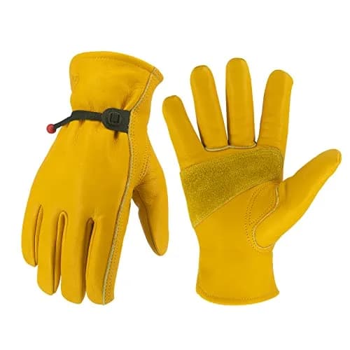 KKOYING Leather Work Gloves for Men & Women, Cowhide Gardening Gloves with Adjustable Wrist, Abrasion & Puncture Resistant (Medium, 1 Pair) thumbnail 1